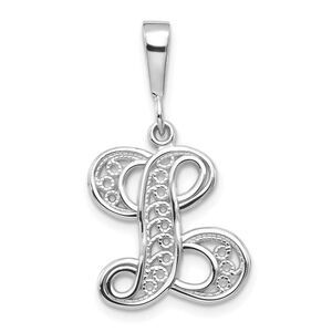 14k White Gold, Maci Collection, Filigree Script Initial L Pendant